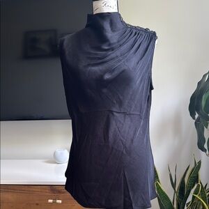 T Tahari Silk Black Asymmetrical Sleeveless Tank Top